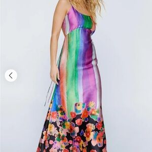 👗NASTY GAL- Tie Dye Floral Placement Print Embellished Maxi Dress